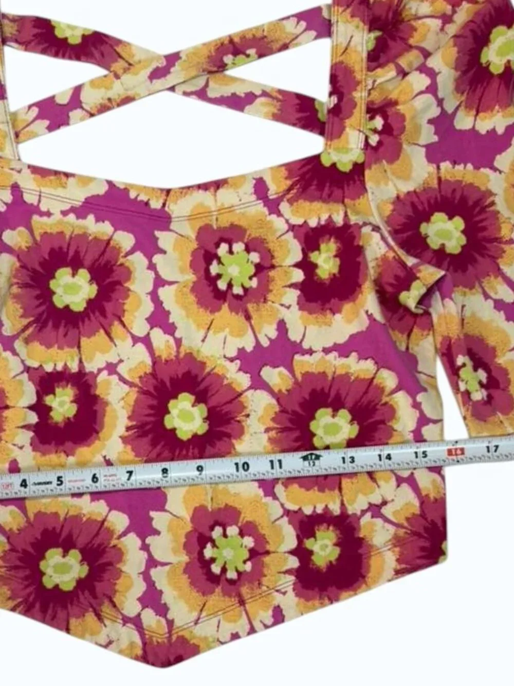 Free People Floral Long Sleeve Top L/G Pink Yellow Cotton Blend Boho EUC.